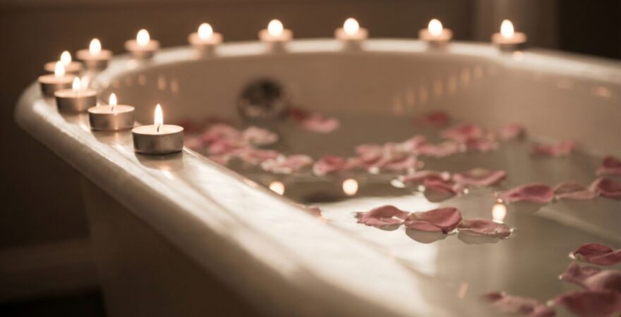 Romantická koupel při čajových svíčkách.